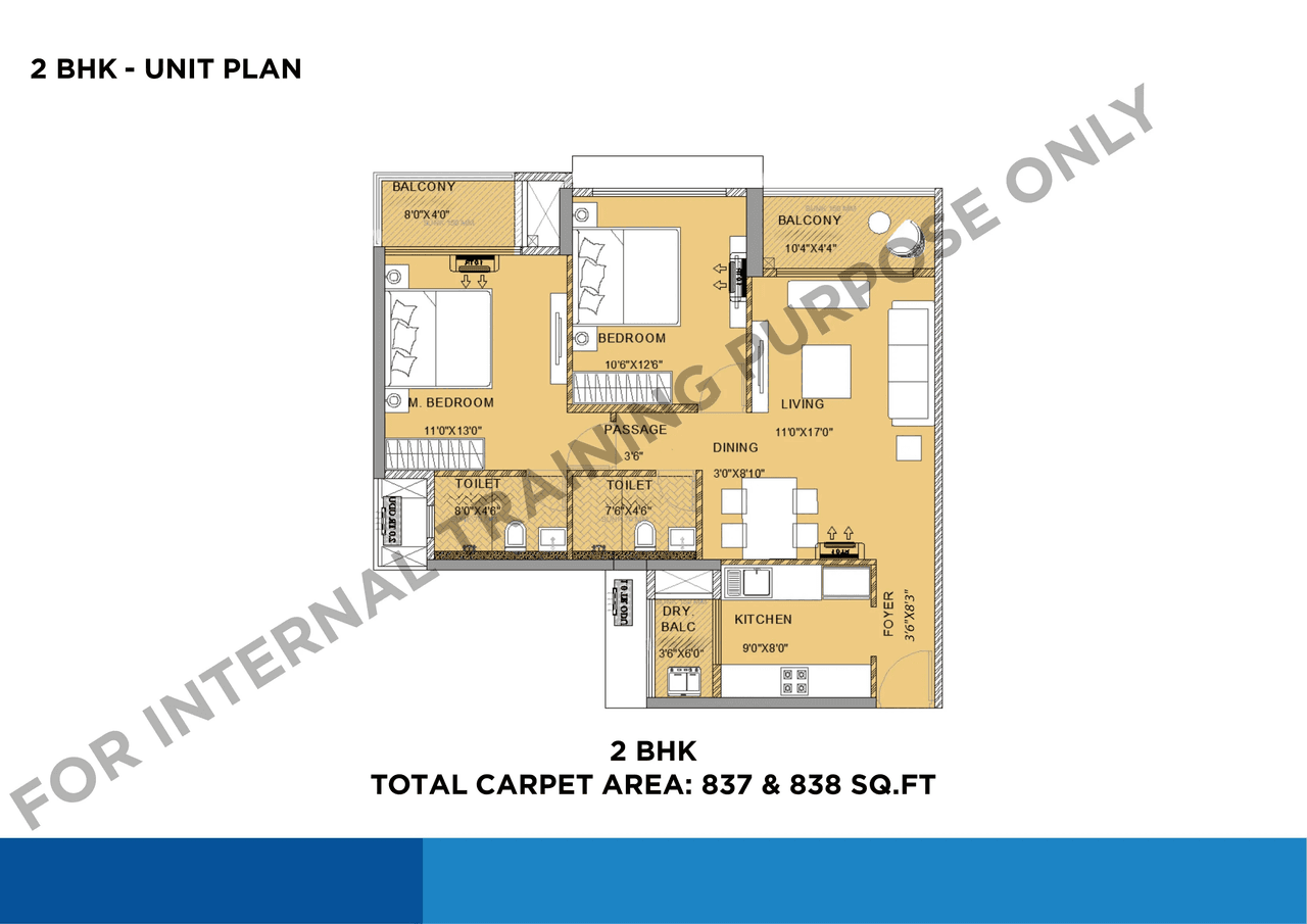 Shapoorji Joyville Vyomora Unit plan - 837 sq.ft.