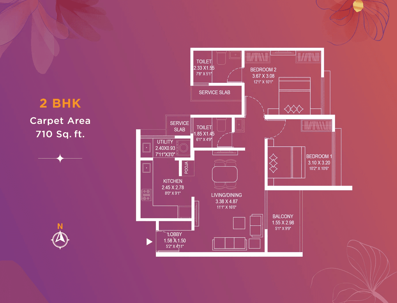 VTOP Prime Punawale Unit plan - 710 sq.ft.