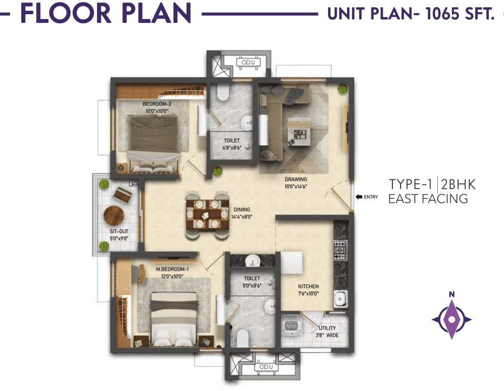 Unit plan - 674 sq.ft.