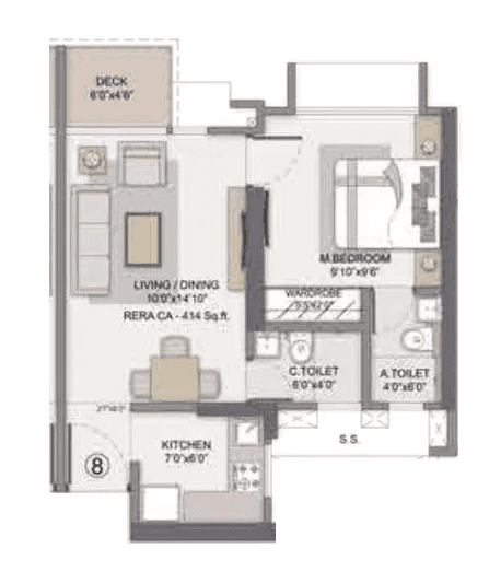 Dotom Isle Unit plan - 414 sq.ft.