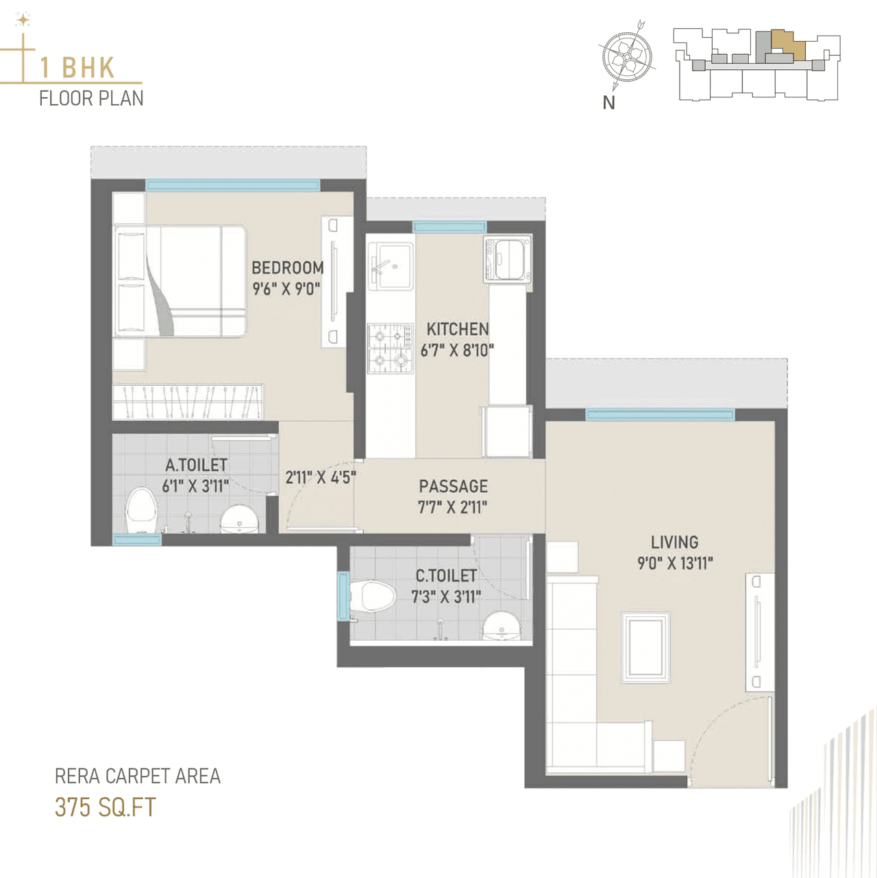 Pinnacle Nova Unit plan - 375 sq.ft.