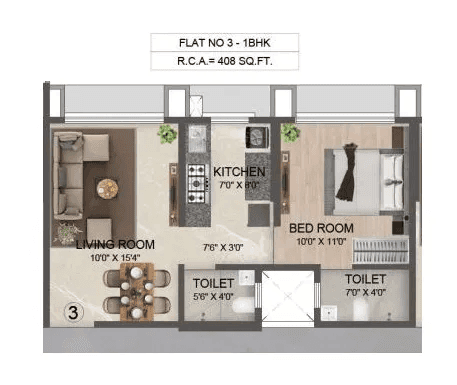 Unit plan - 408 sq.ft.