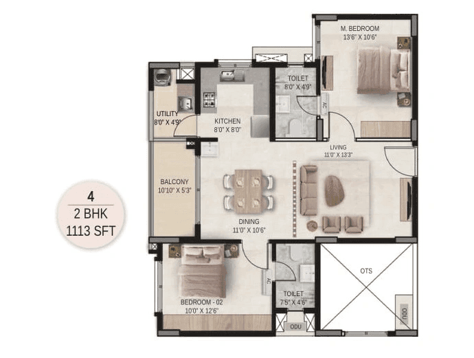 DSR The Courtyard Unit plan - 689 sq.ft.