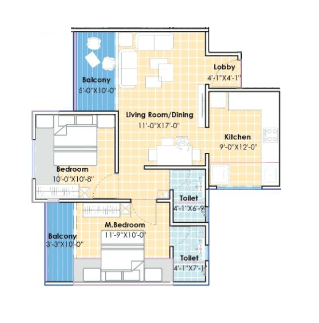 Silverise Radiant Tower Unit plan - 737 sq.ft.