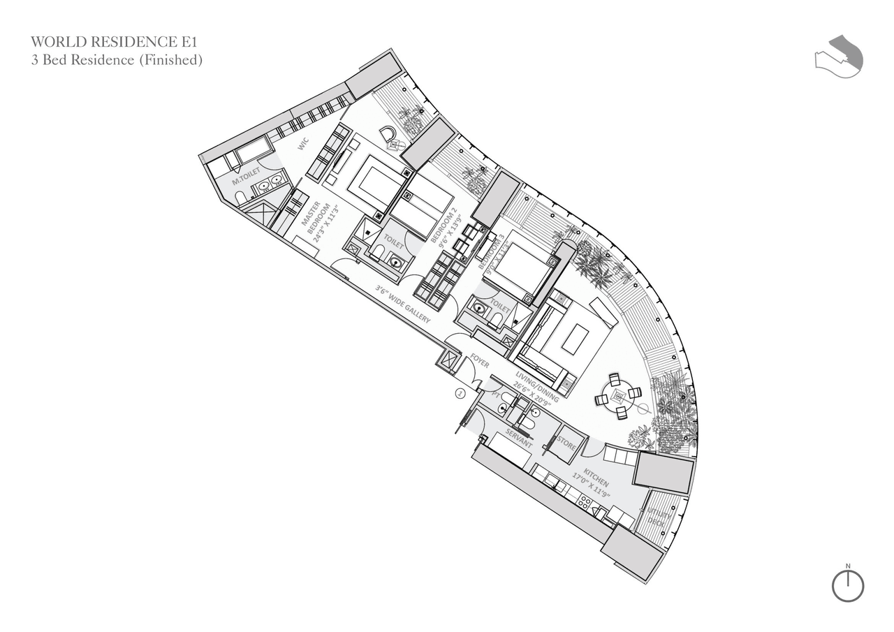Lodha World Towers Unit plan - 1524 sq.ft.