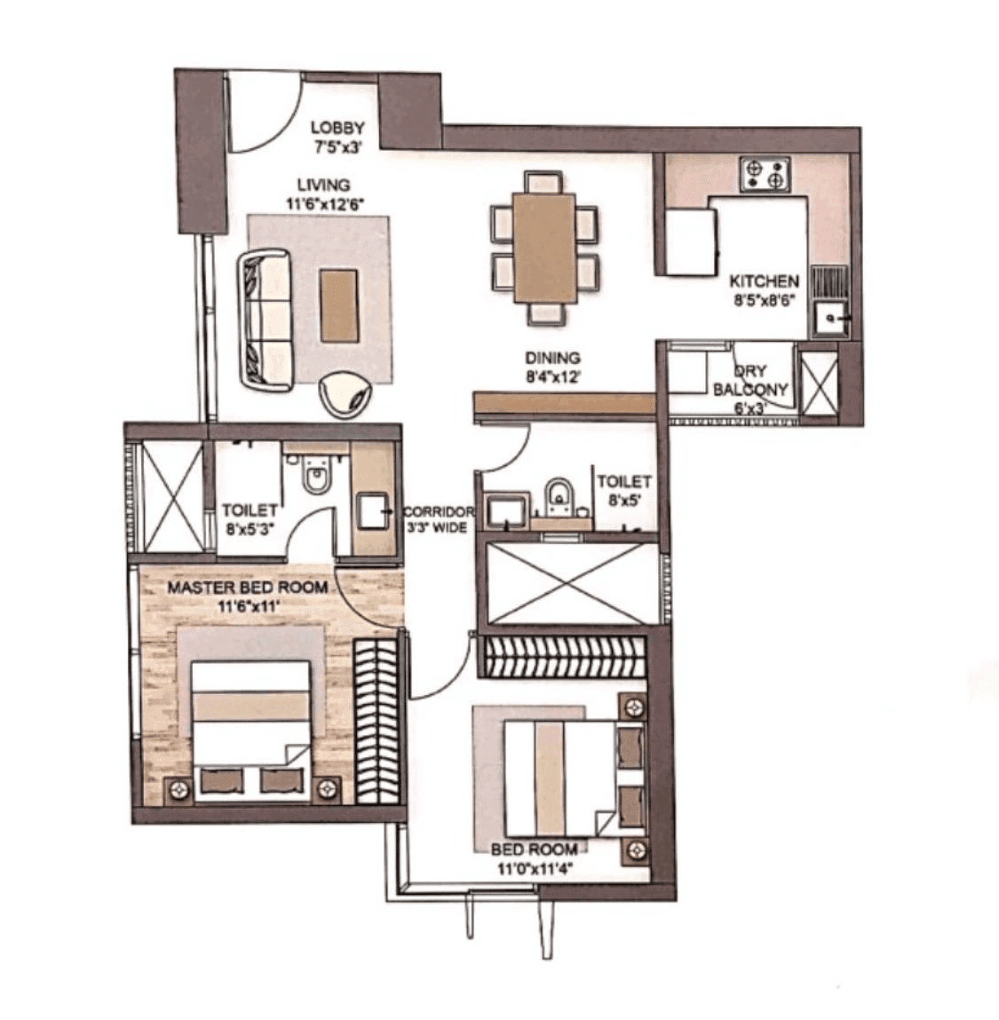 Piramal Mahalaxmi Unit plan - 775 sq.ft.