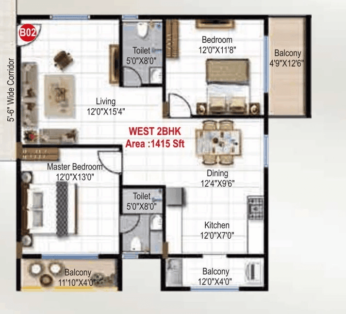 Green Edge Signature Unit plan - 933 sq.ft.