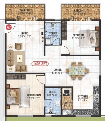 Saranya Signature Unit plan - 997 sq.ft.