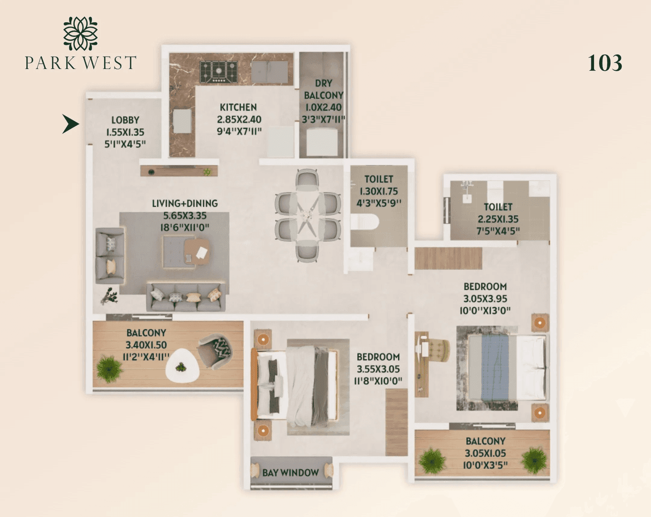 Hapse Park West Unit plan - 804 sq.ft.
