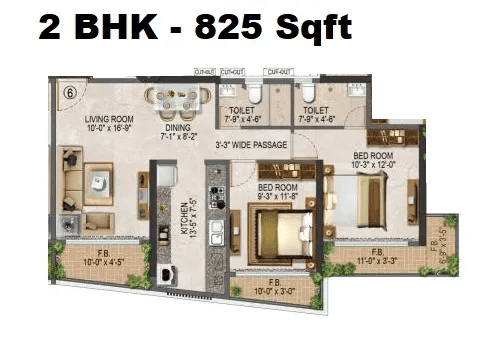 Salasar Sparsh Unit plan - 825 sq.ft.