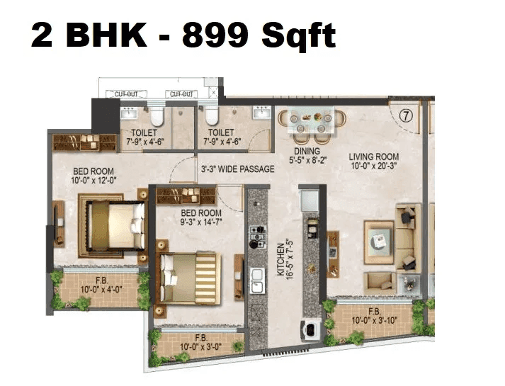 Salasar Sparsh Unit plan - 899 sq.ft.
