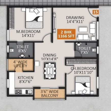 STSK Nature Elation Unit plan - 886 sq.ft.