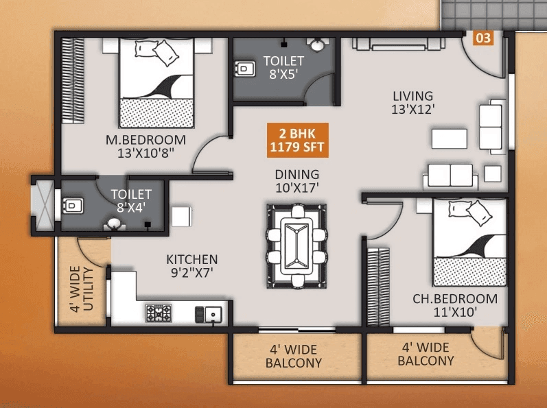 STSK Nature Elation Unit plan - 896 sq.ft.