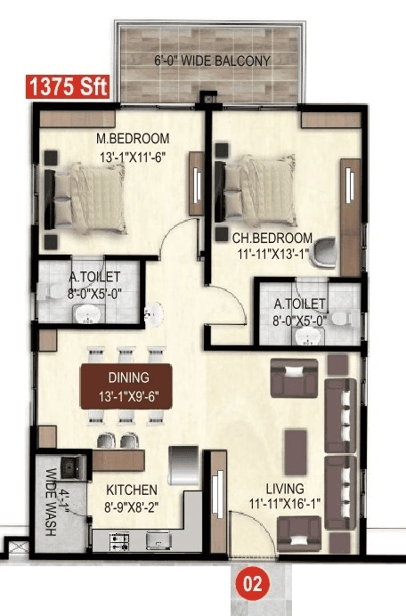 Unit plan - 962 sq.ft.