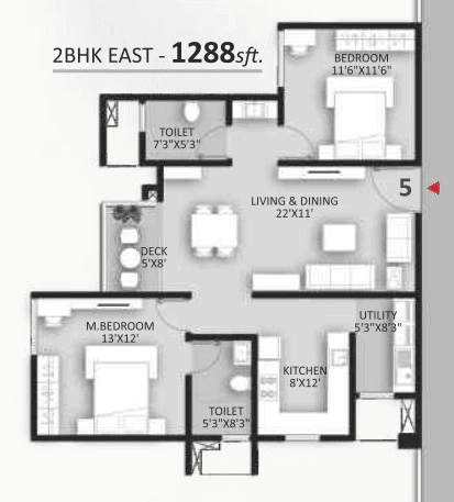 Unit plan - 832 sq.ft.
