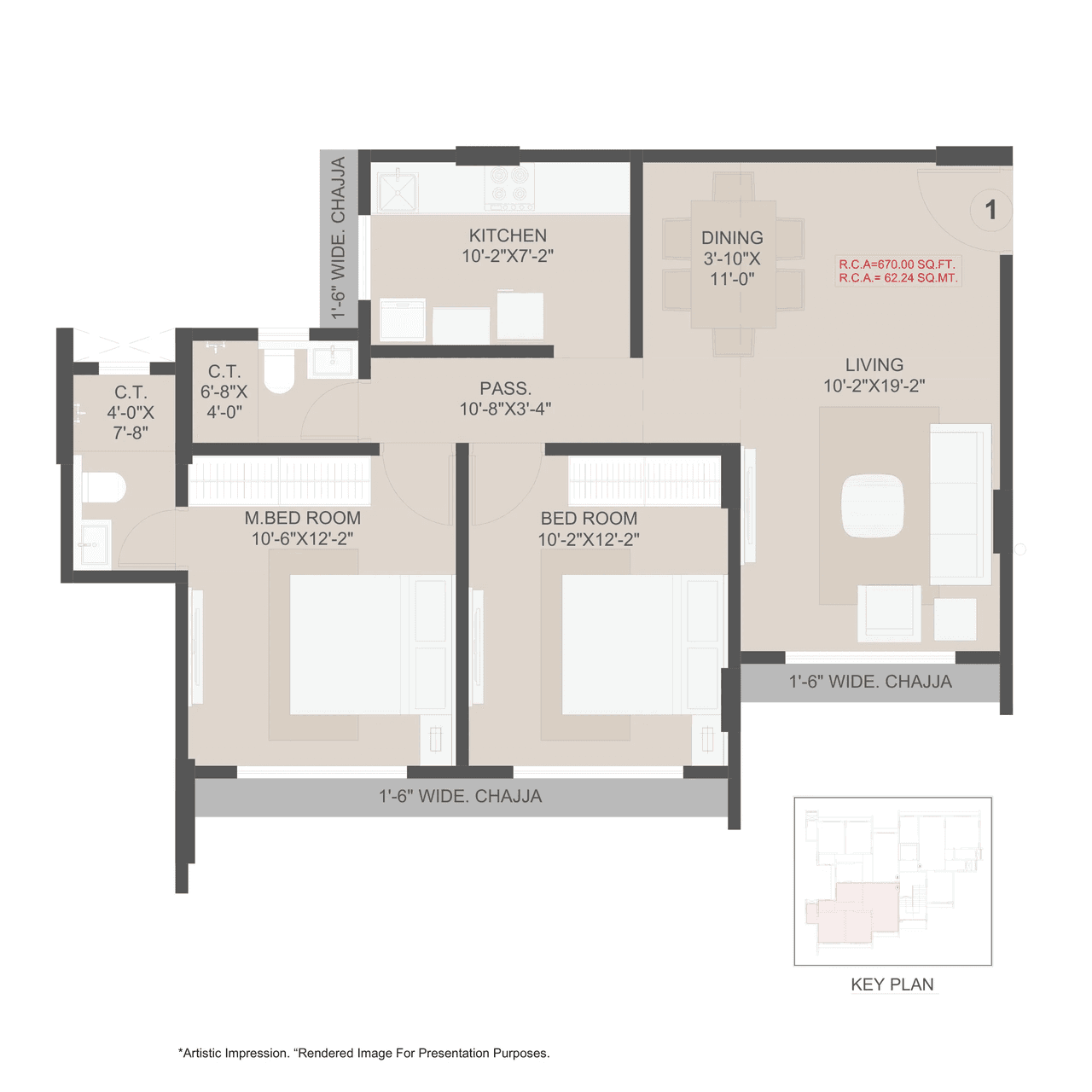 Sumit Bhakti Unit plan - 670 sq.ft.