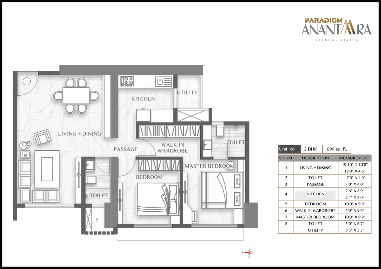 Paradigm Anantara Unit plan - 700 sq.ft.