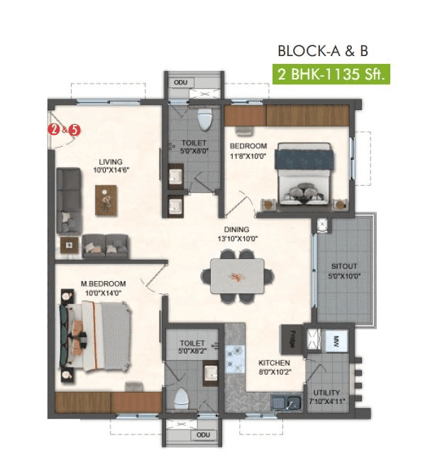 Pavani Mirabilia Unit plan - 805 sq.ft.