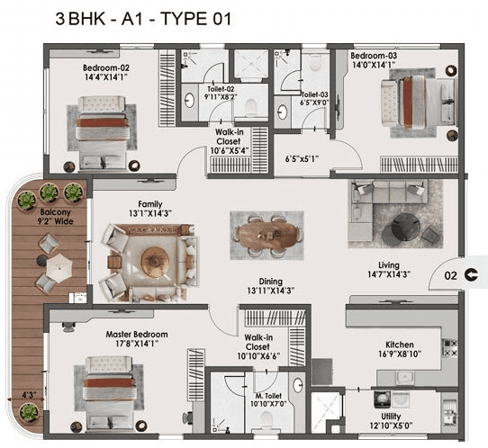 Unit plan - 1907 sq.ft.