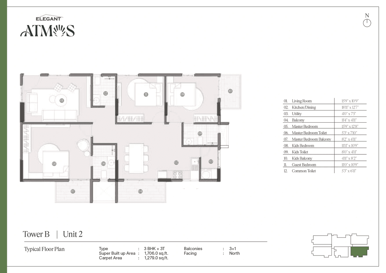 Elegant Atmos Unit plan - 1280 sq.ft.