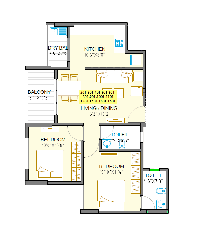 Sankla Sommet Unit plan - 695 sq.ft.