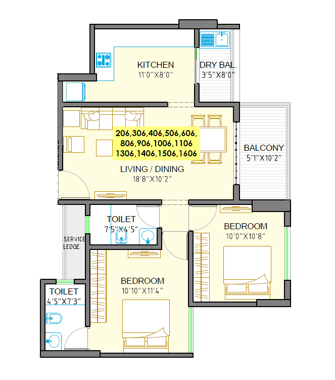 Sankla Sommet Unit plan - 724 sq.ft.
