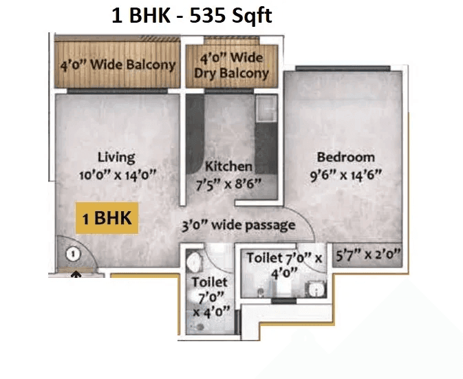 Rassaz Greens Unit plan - 535 sq.ft.
