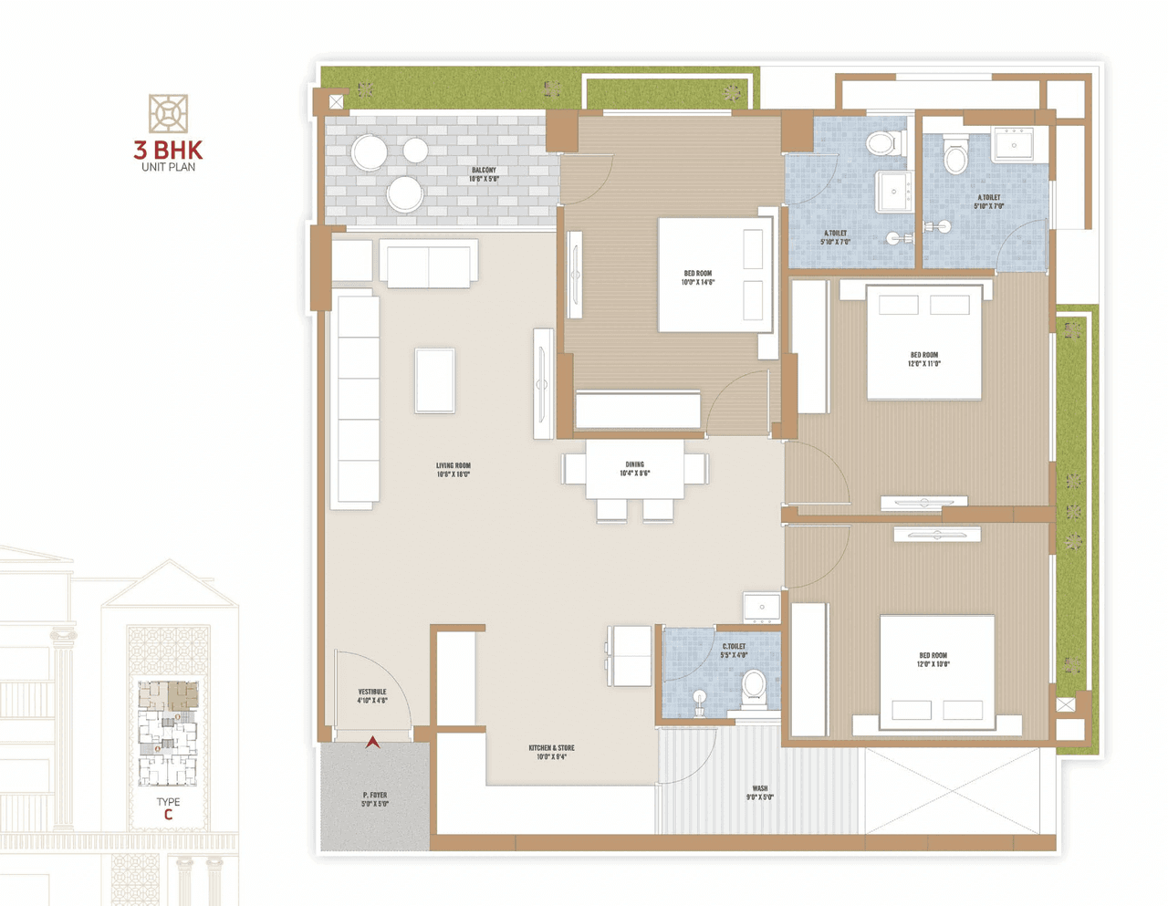 Anikedhya Emperors Unit plan - 1047 sq.ft.