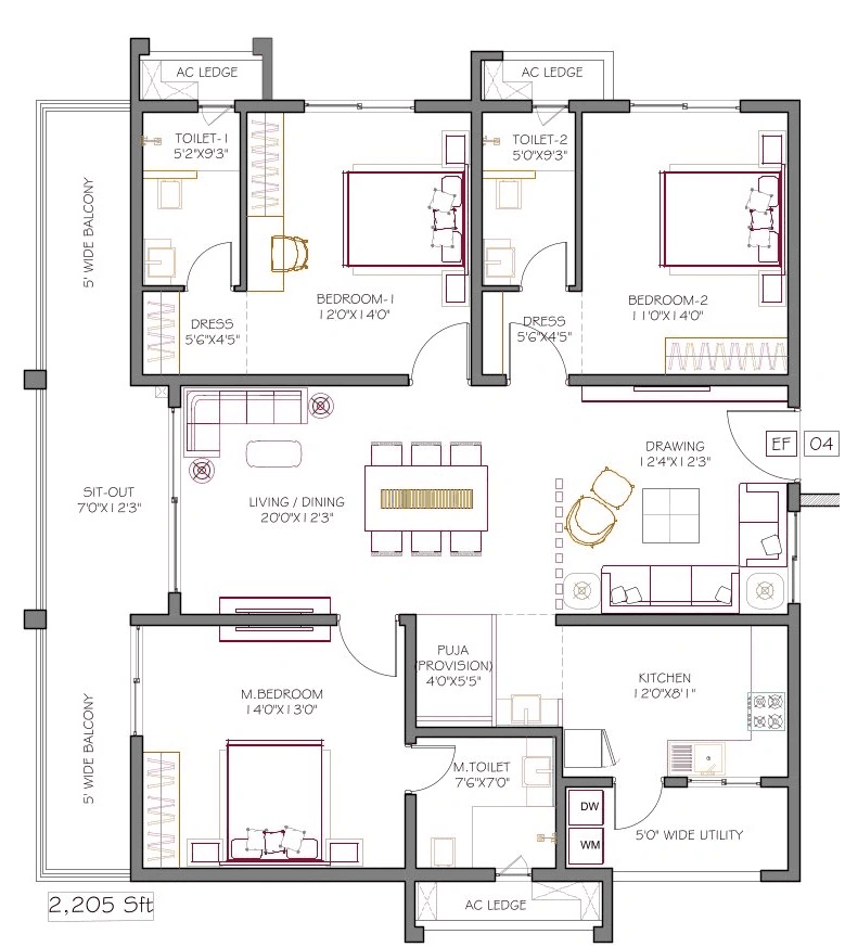 DSR Tellapur Unit plan - 1543 sq.ft.