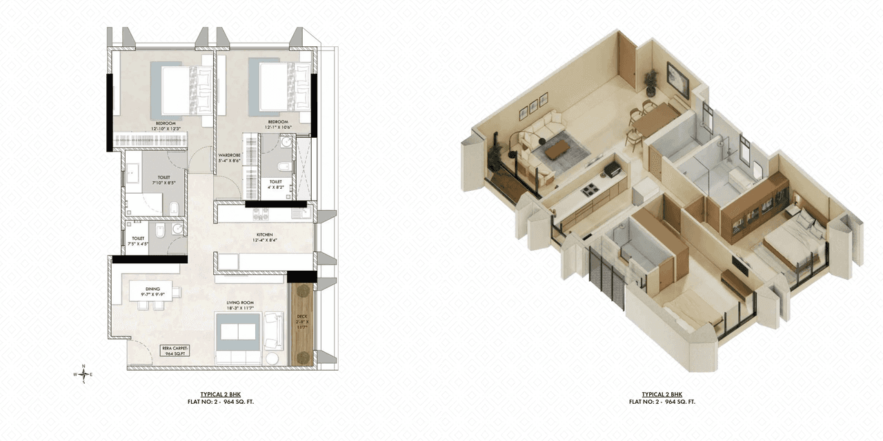 Aayushi Urban Frames Unit plan - 964 sq.ft.