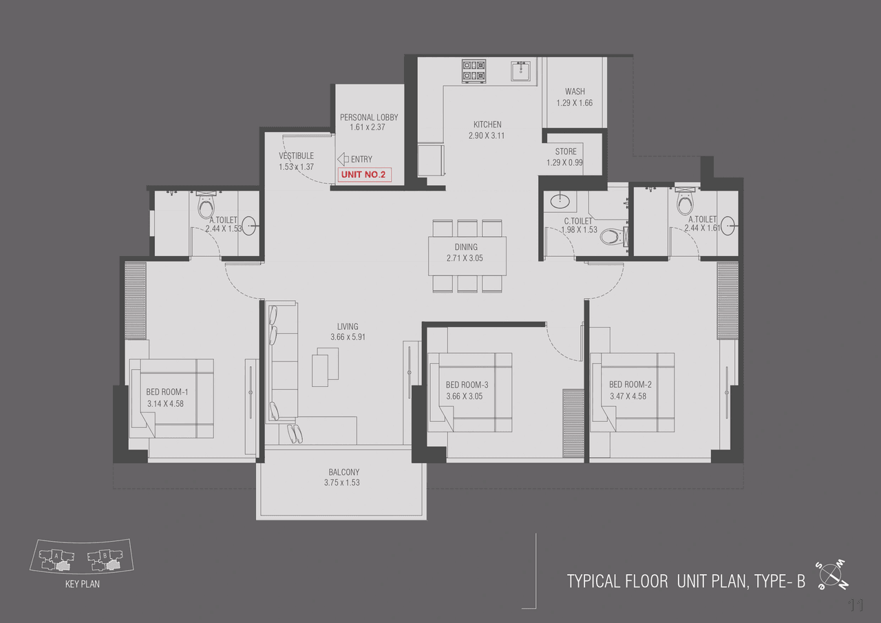 Sangath Accolade Unit plan - 1184 sq.ft.