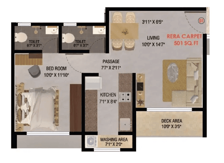 Sanmati Raghukul Unit plan - 501 sq.ft.