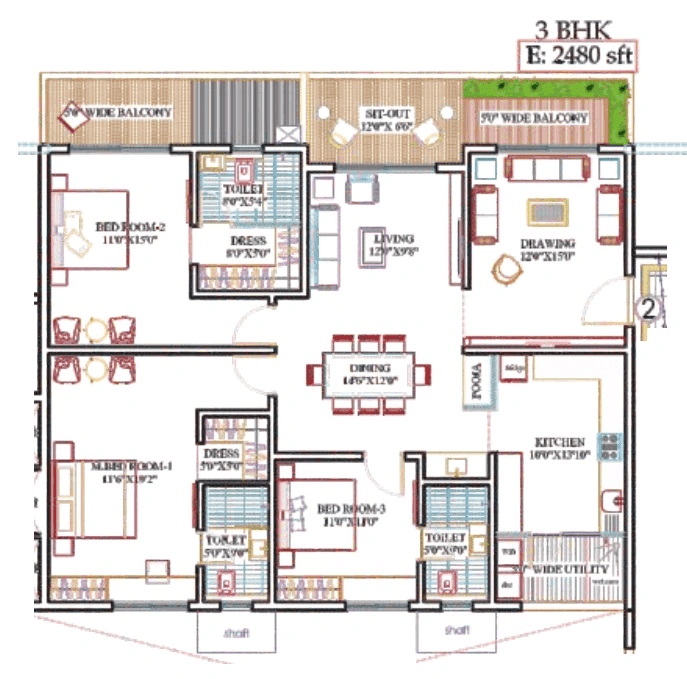 Vertex Autograph Unit plan - 1736 sq.ft.