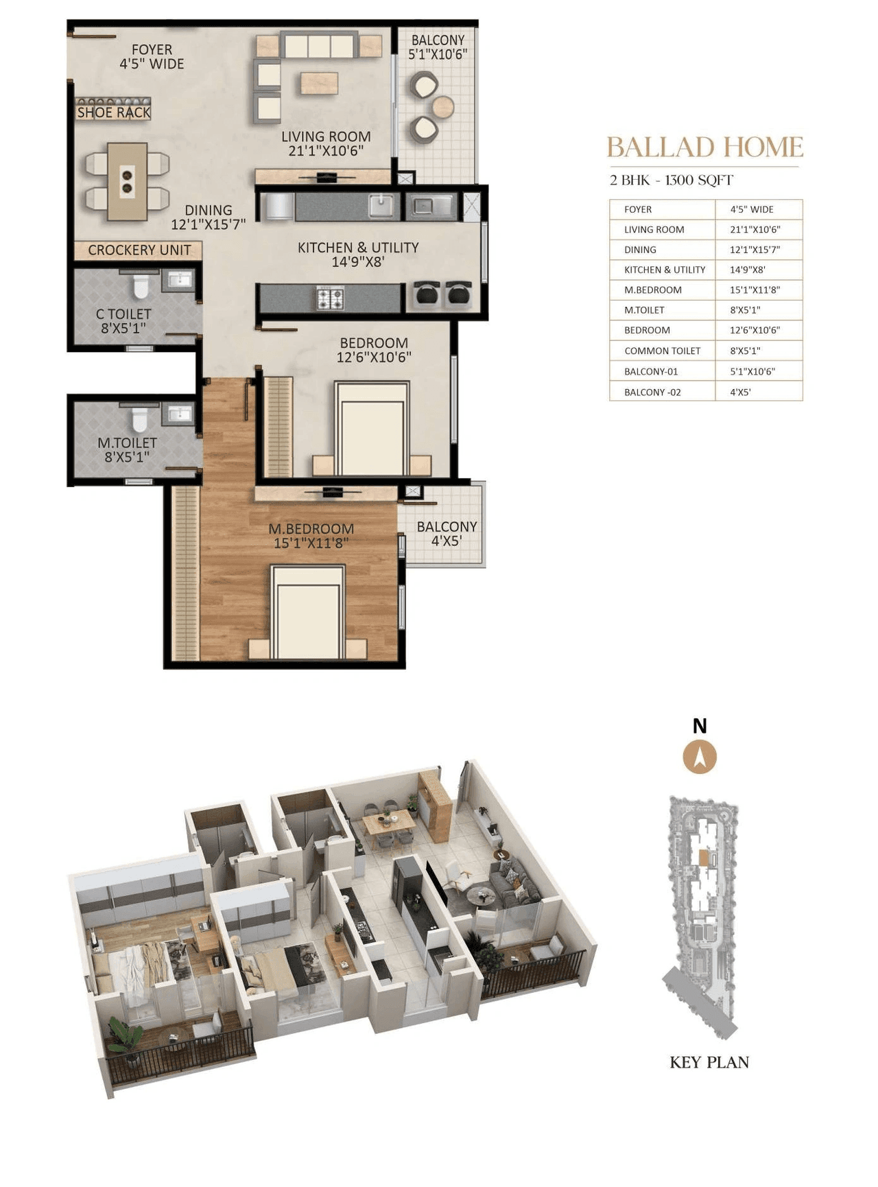 Ruchira Park East Unit plan - 962 sq.ft.