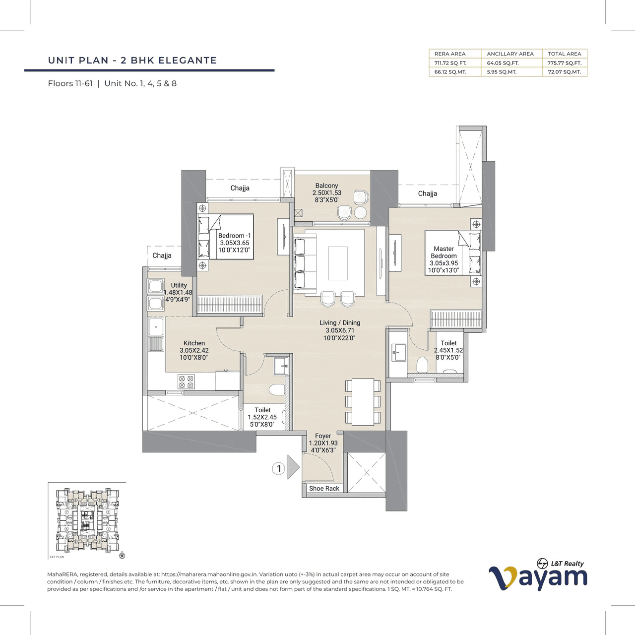 L&T Vayam Unit plan - 776 sq.ft.