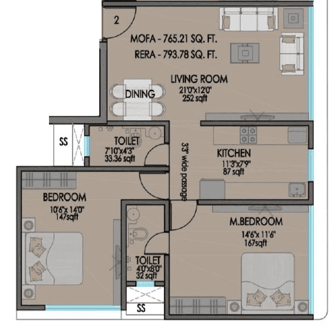 Unit plan - 793 sq.ft.