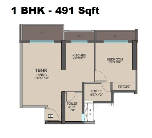 Shripal Shanti Unit plan - 491 sq.ft.