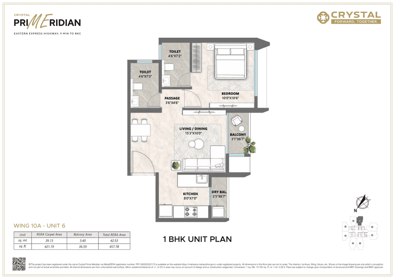 Crystal Prime Meridian Unit plan - 458 sq.ft.