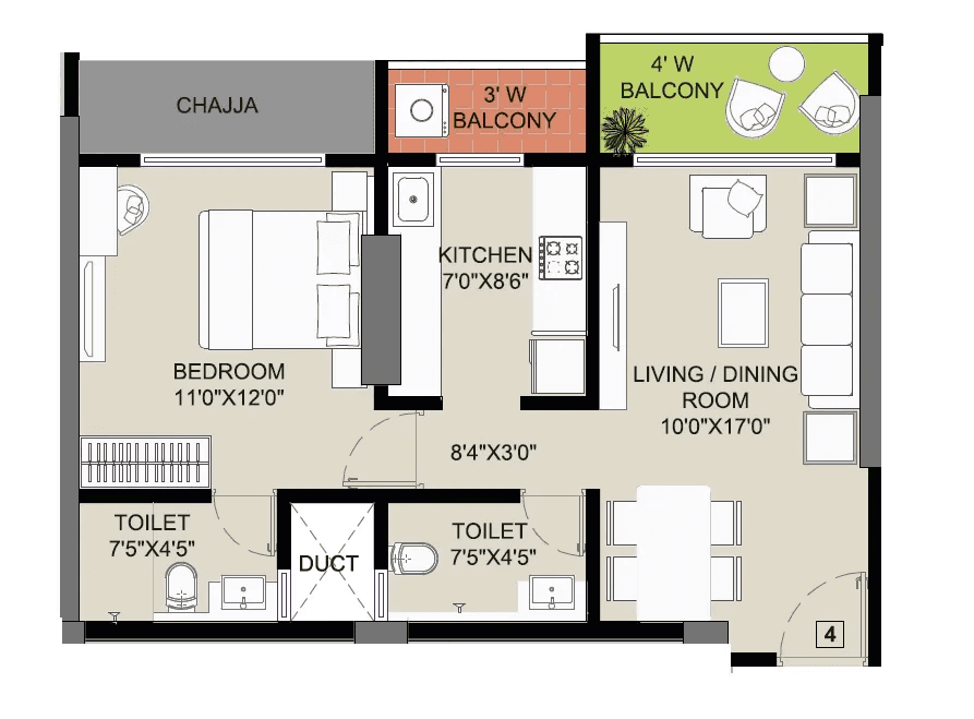 Nandivardhan Monopoli Unit plan - 559 sq.ft.