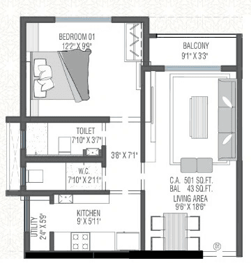 Pearl Grace Unit plan - 501 sq.ft.