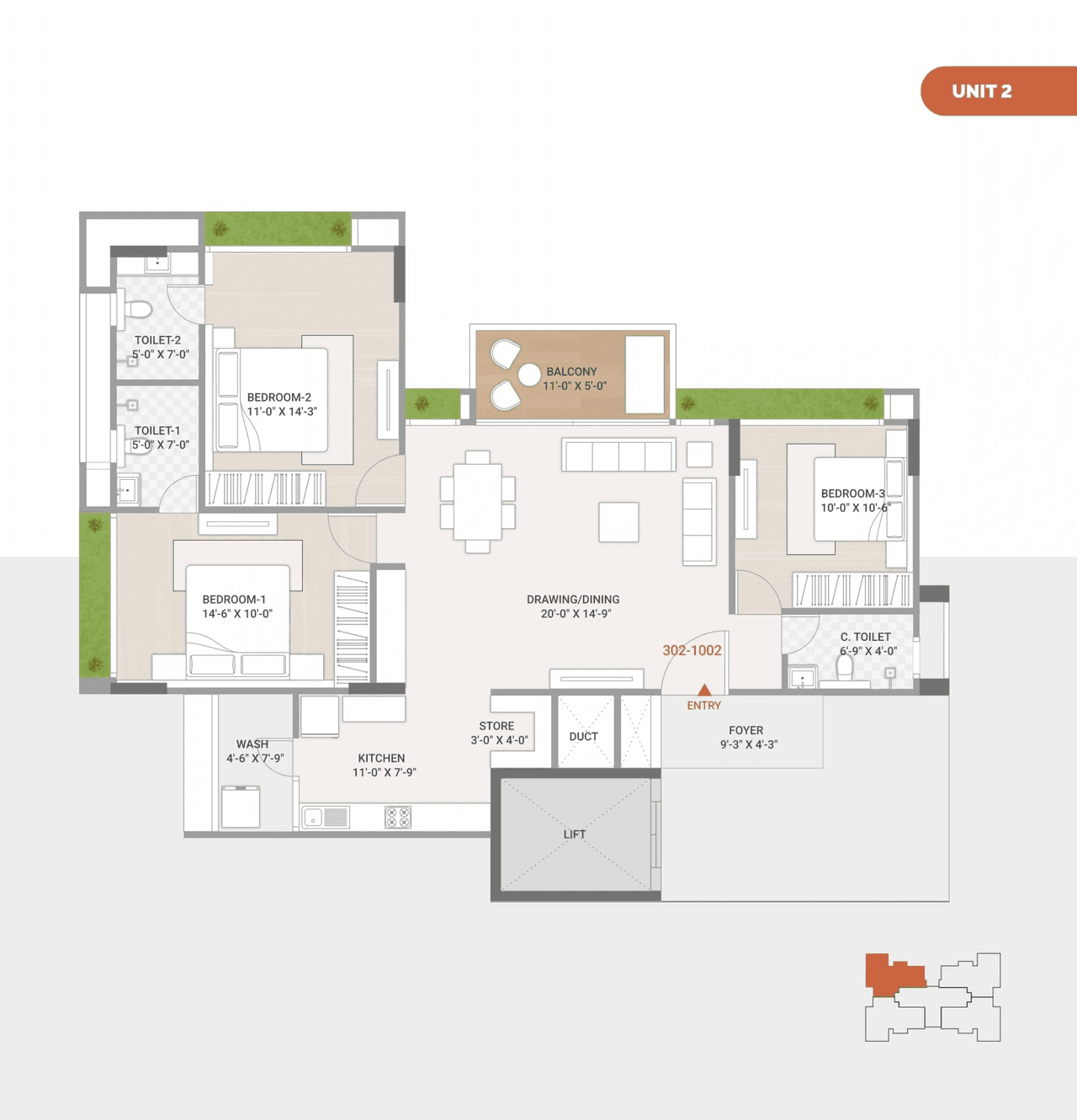 Laxmi Azzaro Unit plan - 1193 sq.ft.
