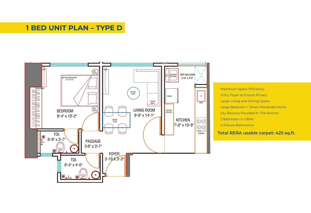 Raunak 108 Unit plan - 425 sq.ft.