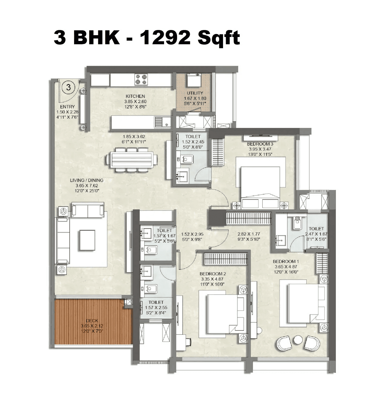 Kalpataru Vian Unit plan - 1292 sq.ft.