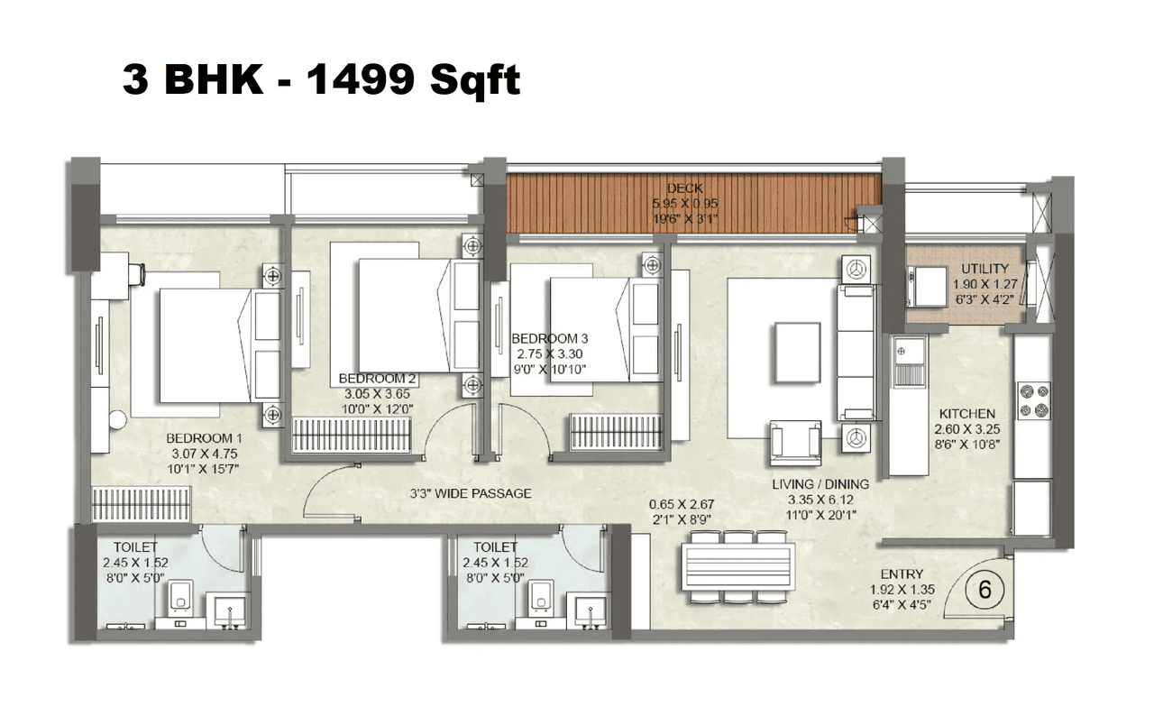 Kalpataru Vian Unit plan - 1499 sq.ft.