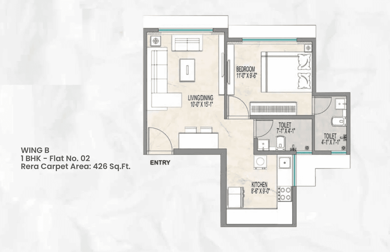 Empire Preston Unit plan - 426 sq.ft.
