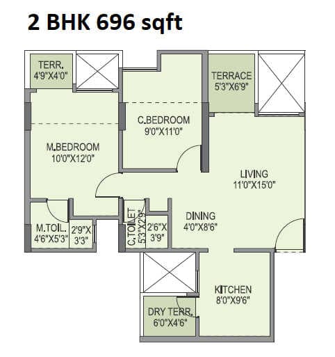 Unit plan - 696 sq.ft.