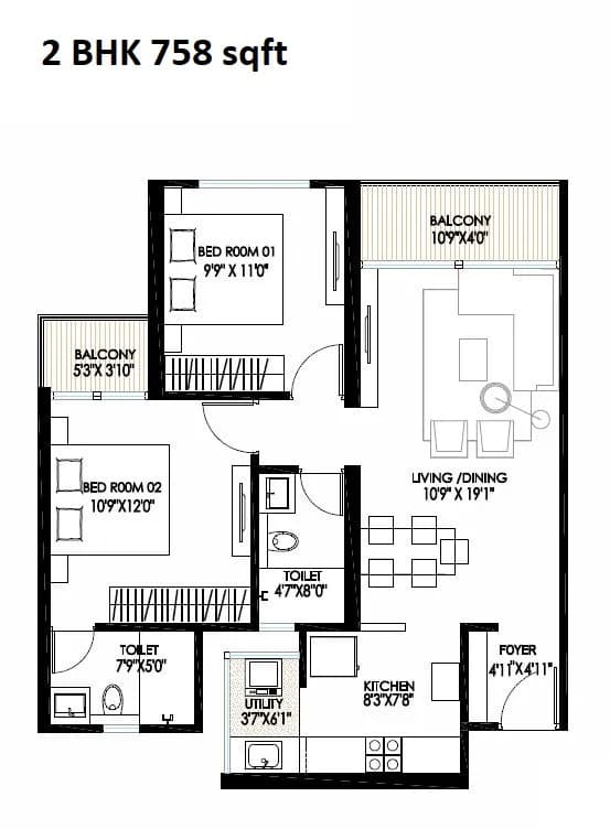 Unit plan - 758 sq.ft.