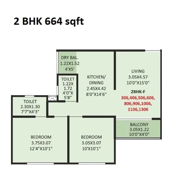 Unit plan - 664 sq.ft.