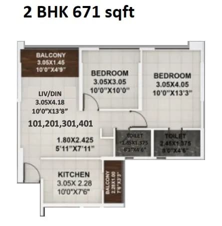 Unit plan - 671 sq.ft.