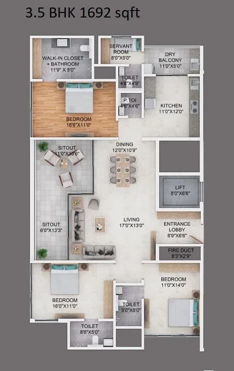 Unit plan - 1691 sq.ft.